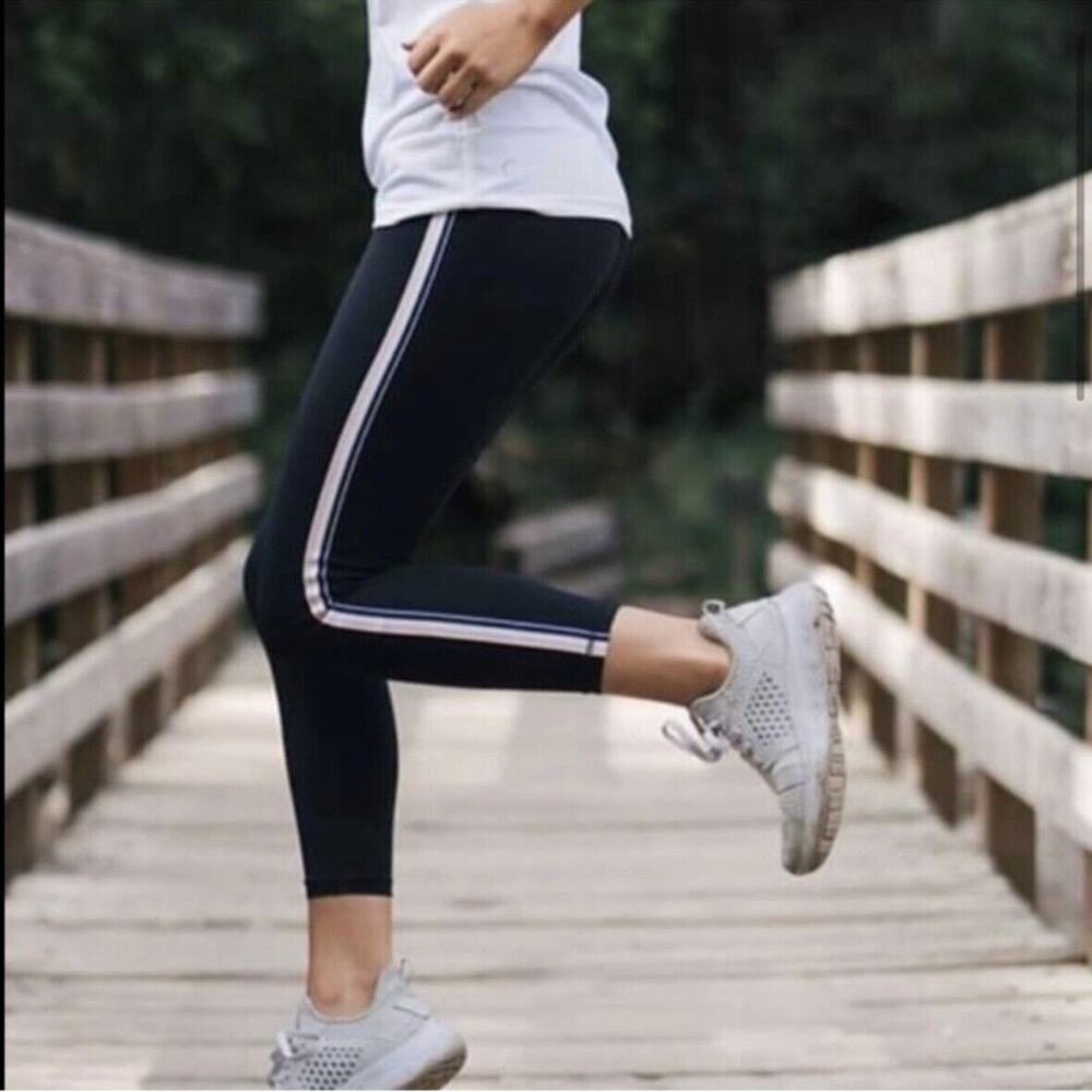 Zyia Active Pink Rainbow Luxe Ribbon Leggings Black 7/8 Size‎ 12 Glitter Stripe - Picture 2 of 10